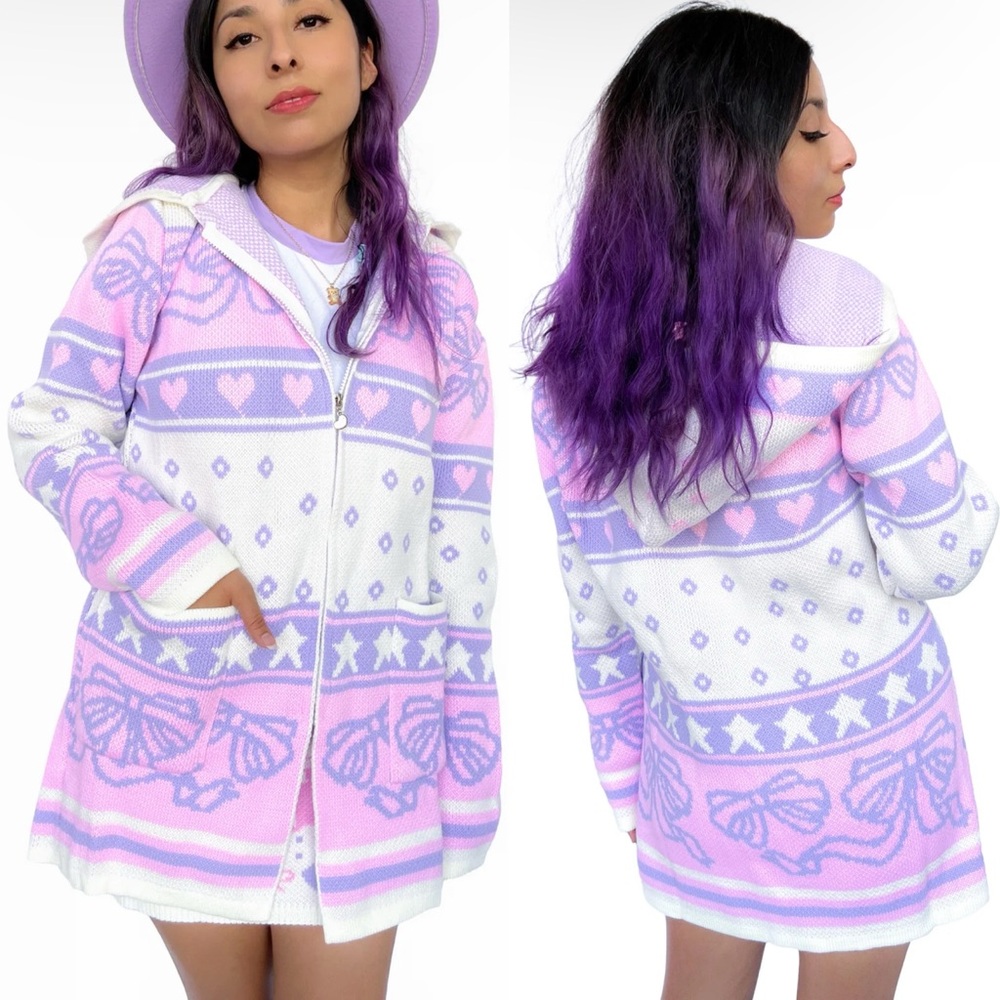XL/2X My Violet Pastel Ribbon Zip Up Hoodie